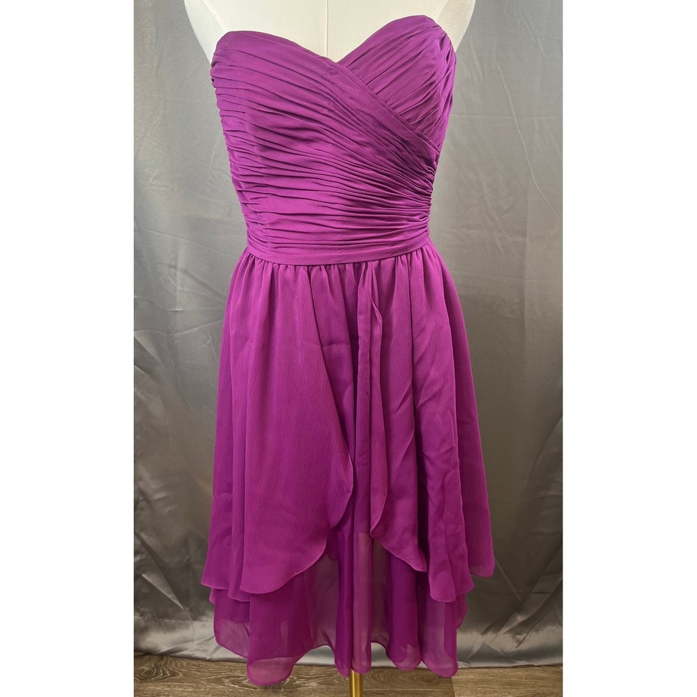 Angelina Faccenda Purple Layered Chiffon Strapless Mini Prom Dress Size 12